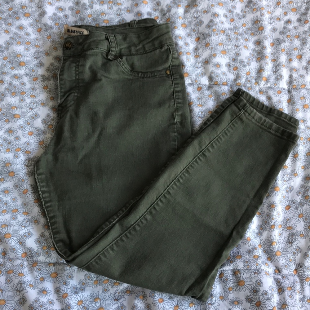 Army green skinny jeans